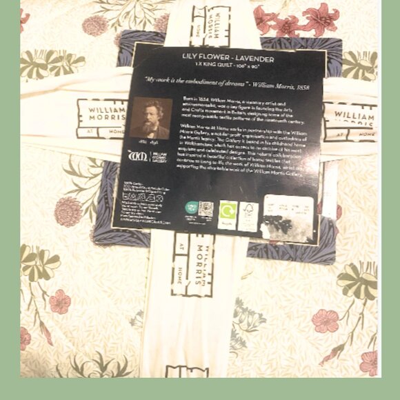 William Morris King Quilt Lily Flower Lavender Floral 106 in. x 90 in. - Picture 3 of 3